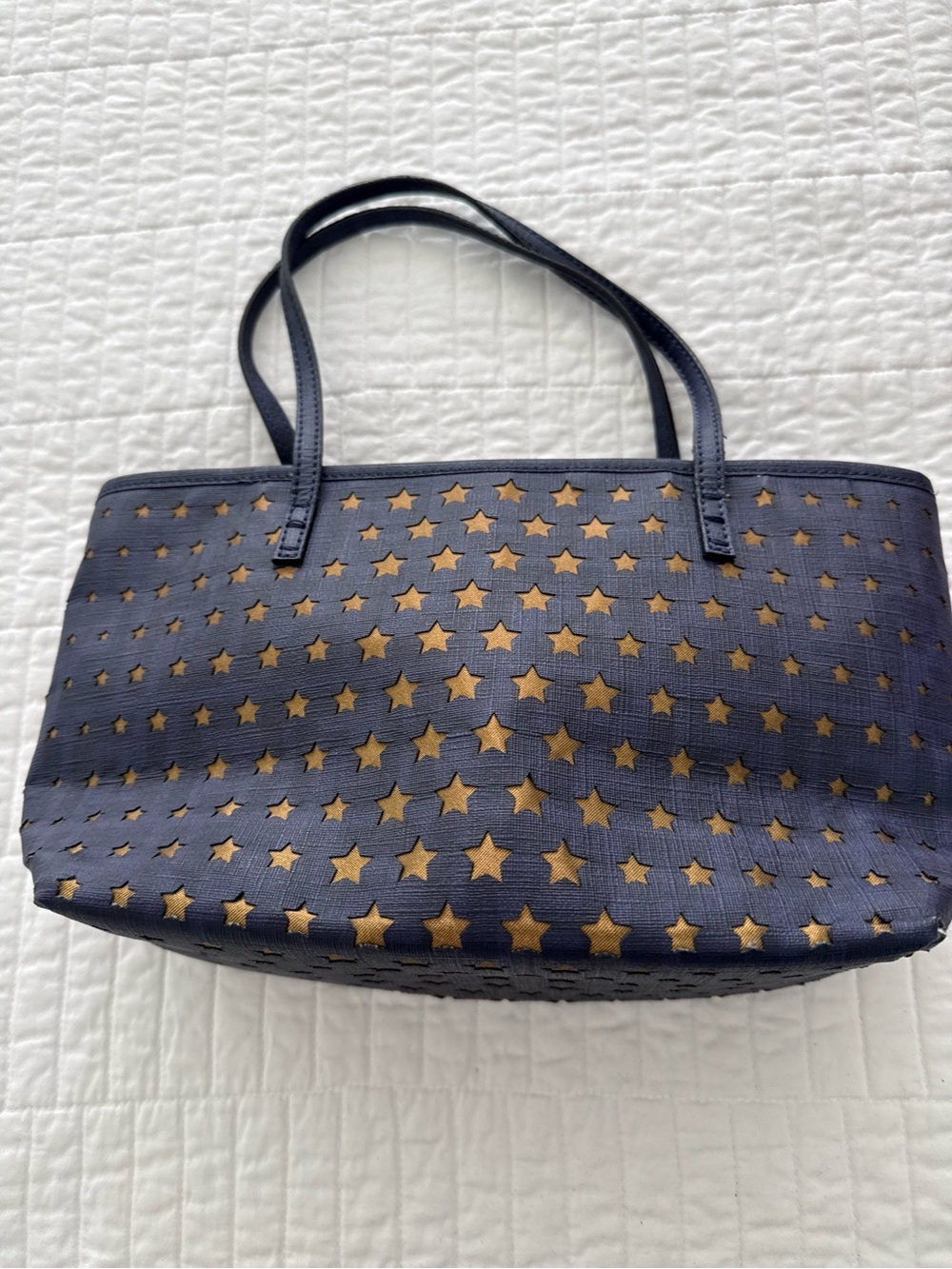 Fendi Navy Tote with Gold Star Cutouts